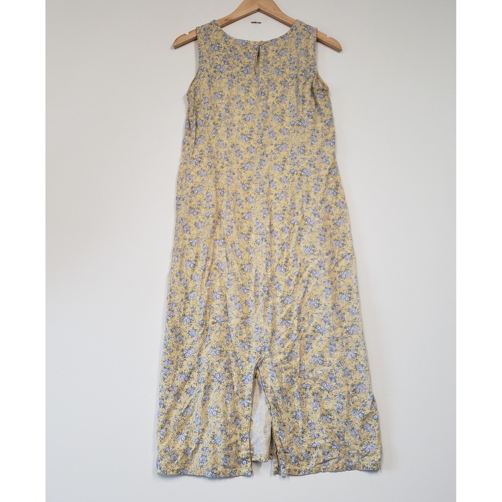 Studio Ease Petite Maxi Dress Womens 10P Yellow Floral Linen Blend 90s Vintage - Picture 2 of 8